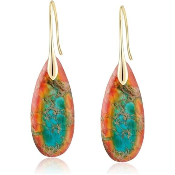 Emperor Stone Teardrop Earrings – Unique Natural Stone - Picture 3 of 3